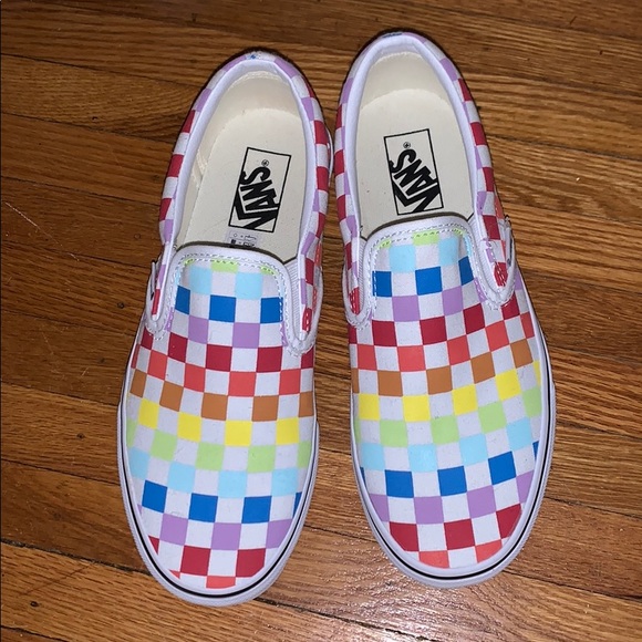 Vans Shoes - Vans rainbow checkered slides